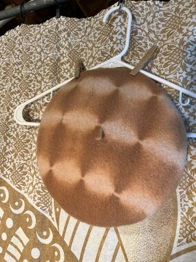 Free People Tan Wool Beret with Subtle Shaded Pattern